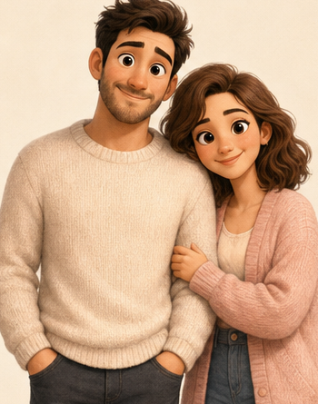 A warm illustration of a couple standing close together
